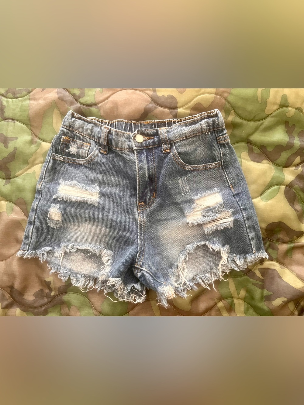 SHEIN Light Blue Distressed Ripped Denim Shorts